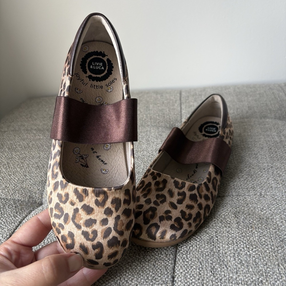 Livie&Luca Shoes Girls Size 2 Brown Bronwyn Mary Jane Flats Leopard Print New‎